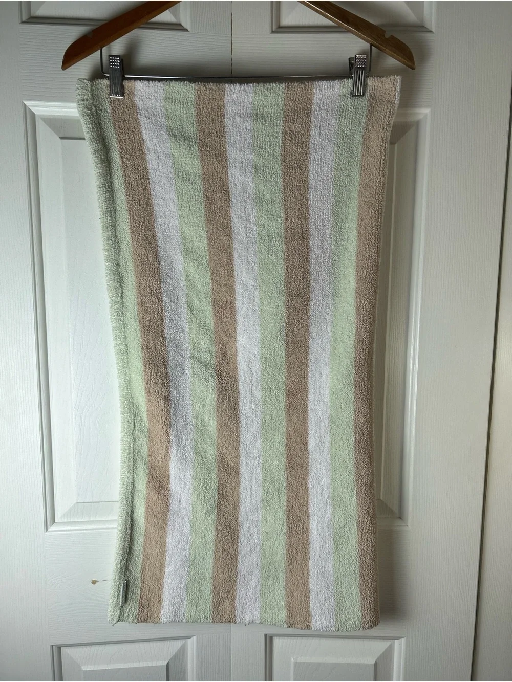 Carter's Green Tan White Stripes Baby Blanket Chenille Soft Security Lovey
